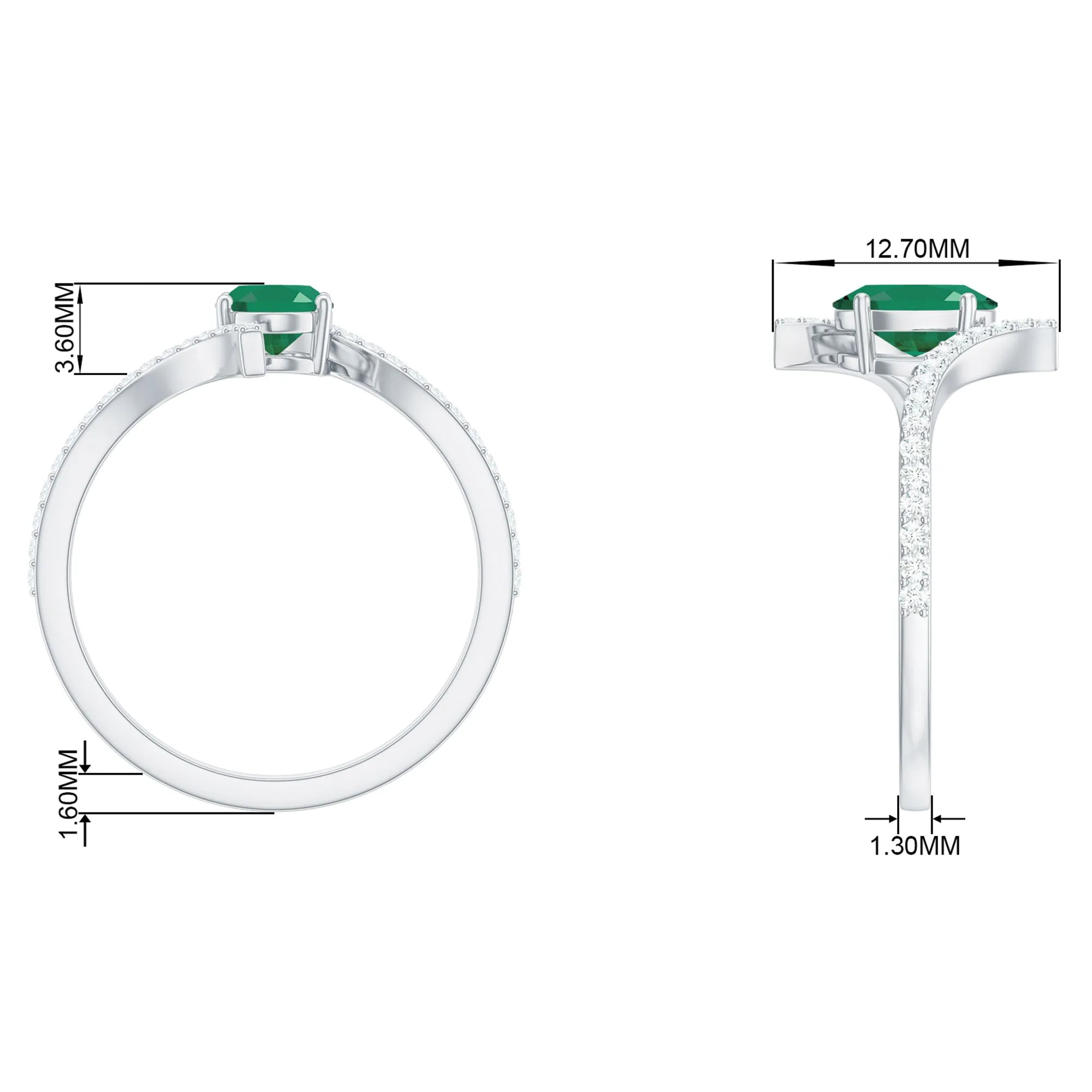 1 CT Oval Emerald Solitaire Bypass Ring with Diamond