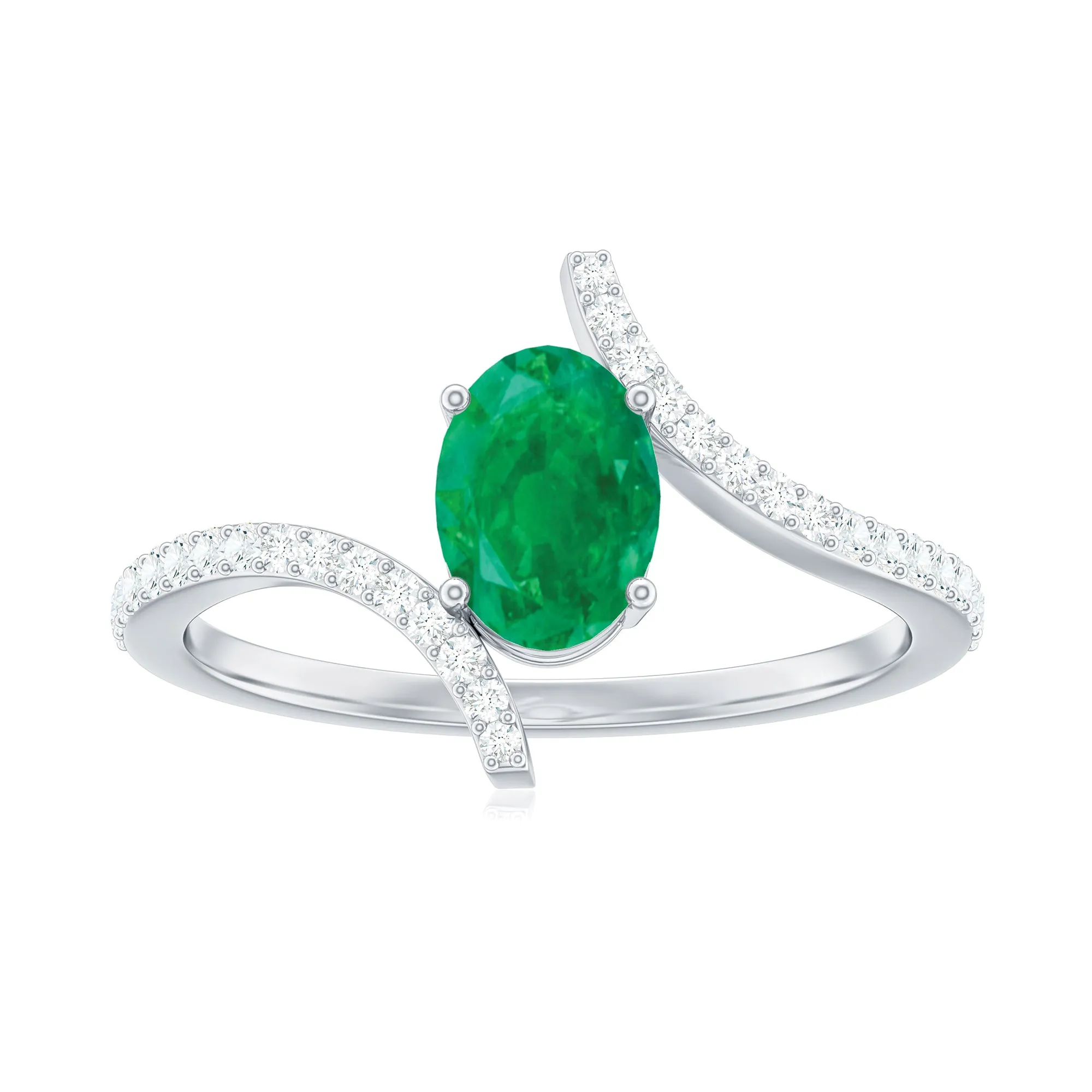 1 CT Oval Emerald Solitaire Bypass Ring with Diamond