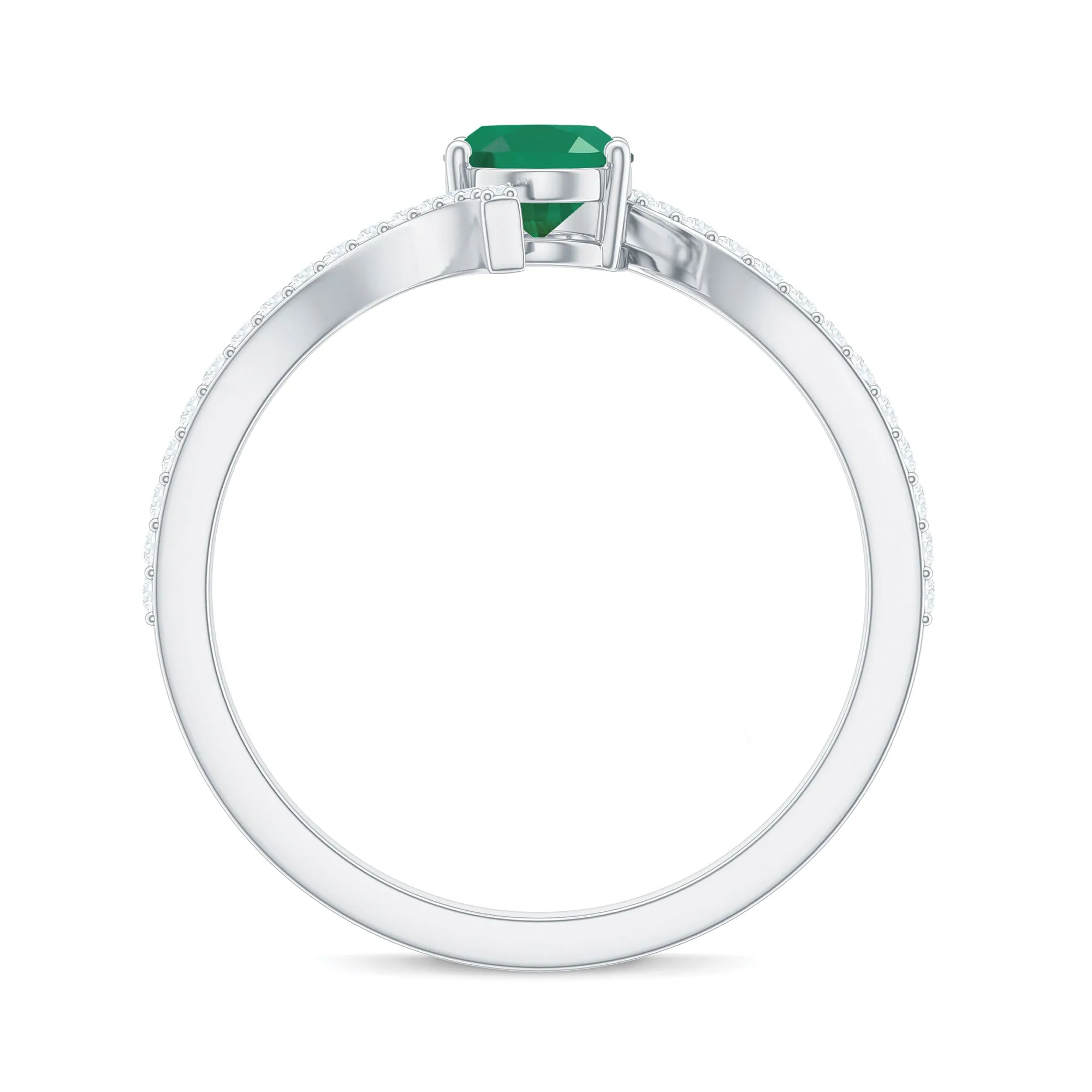 1 CT Oval Emerald Solitaire Bypass Ring with Diamond