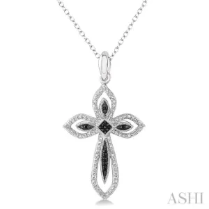 1/10 ctw Round Cut White and Black Diamond Cross Pendant in Sterling Silver with Chain