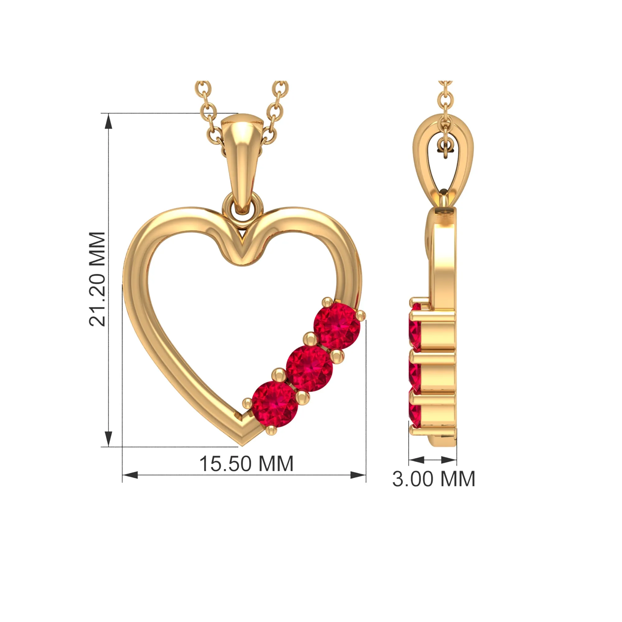 1/2 CT Simple Ruby and Gold Heart Pendant