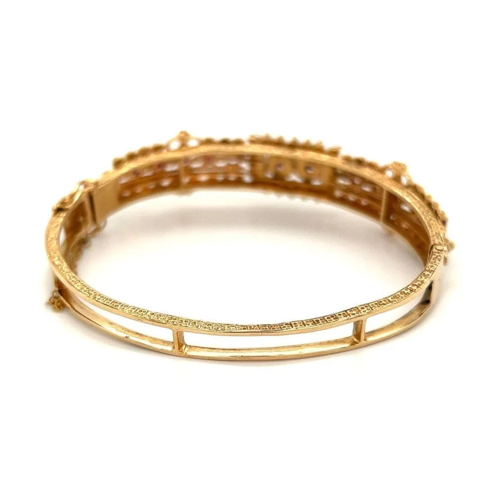 14K YG Victorian Revival Garnet & Seed Pearl Bangle Bracelet Regard Jewelry Austin, Texas