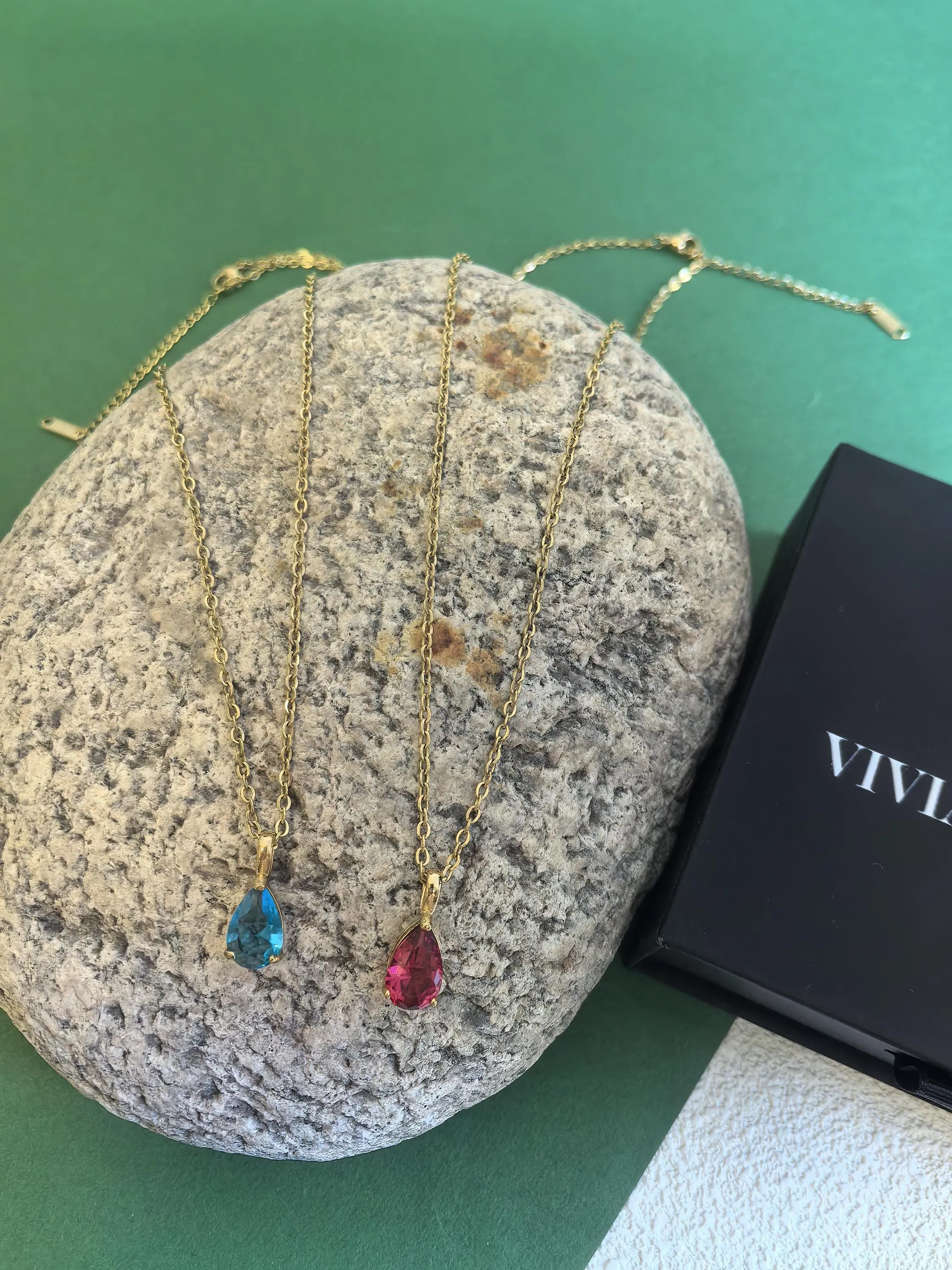 18K Gold Plate Stainless Steel Chain Zircon Pendant Dainty Necklace Jewelry for Her