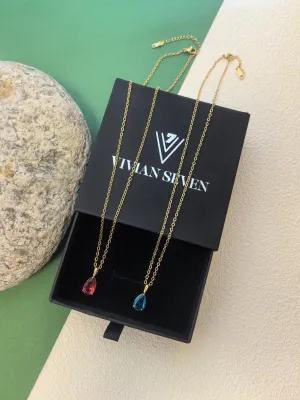 18K Gold Plate Stainless Steel Chain Zircon Pendant Dainty Necklace Jewelry for Her