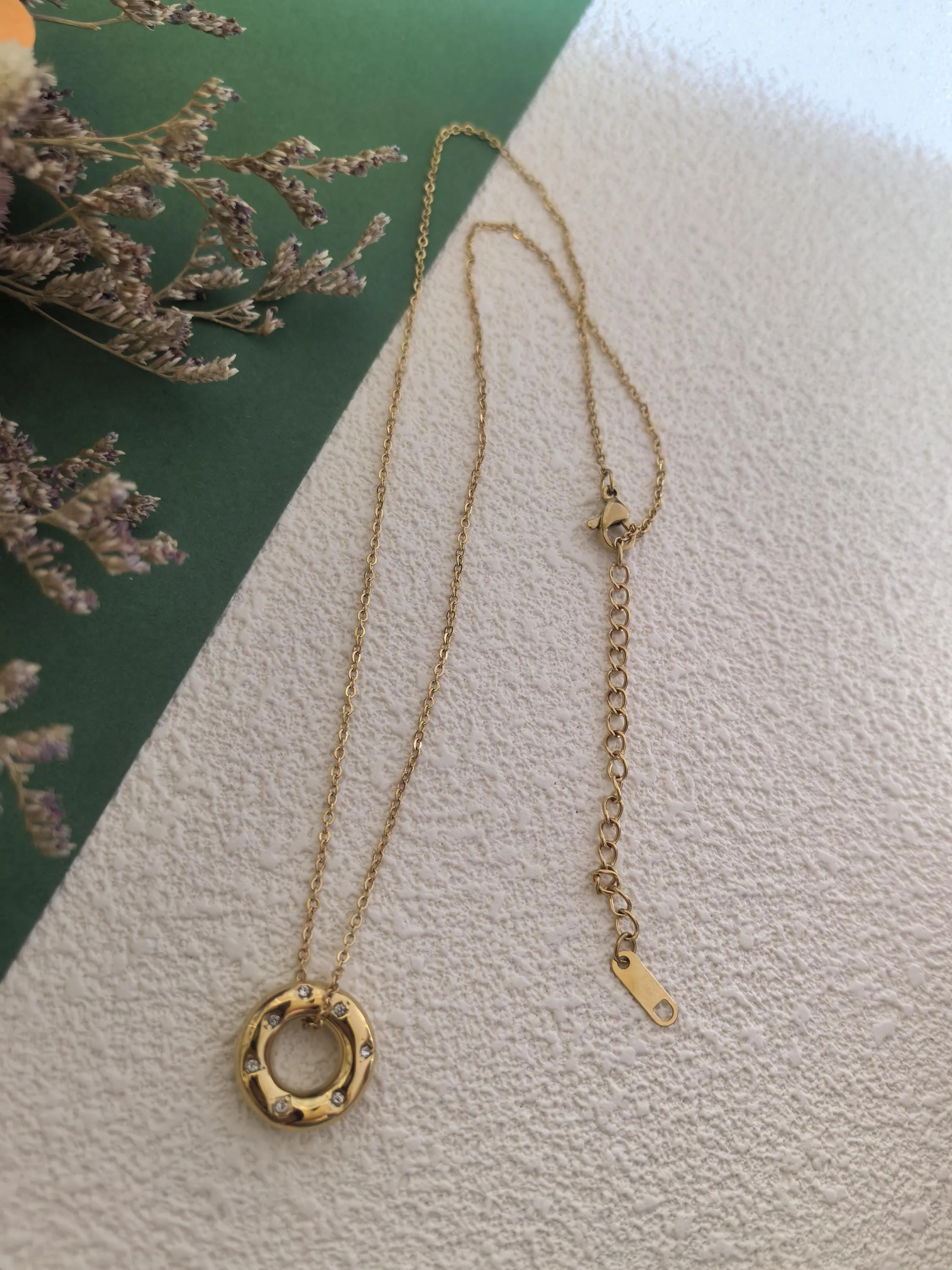 18K Gold Plate Stainless Steel Circle Zircon Pendant Dainty Necklace