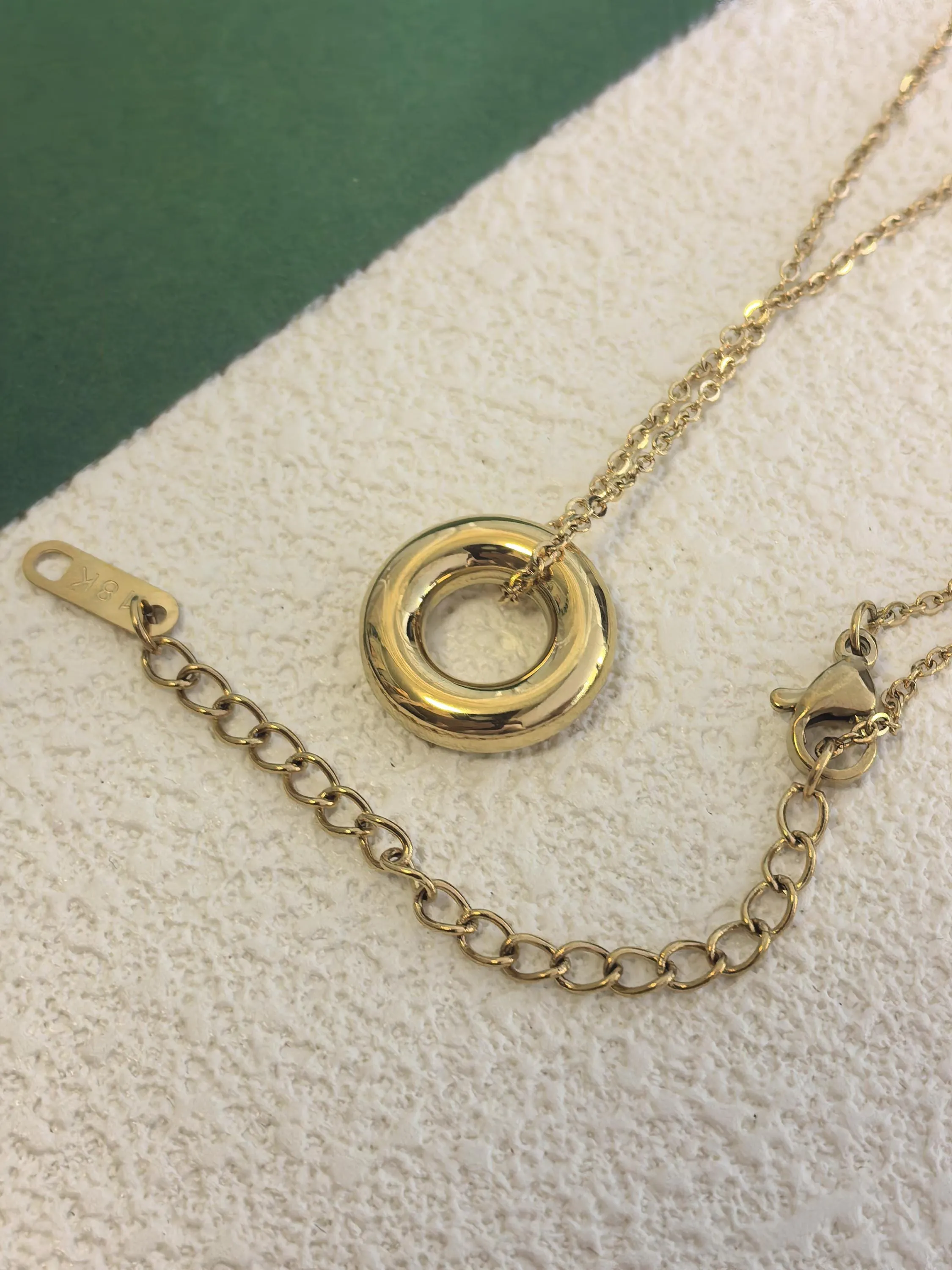 18K Gold Plate Stainless Steel Circle Zircon Pendant Dainty Necklace