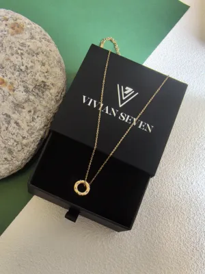 18K Gold Plate Stainless Steel Circle Zircon Pendant Dainty Necklace