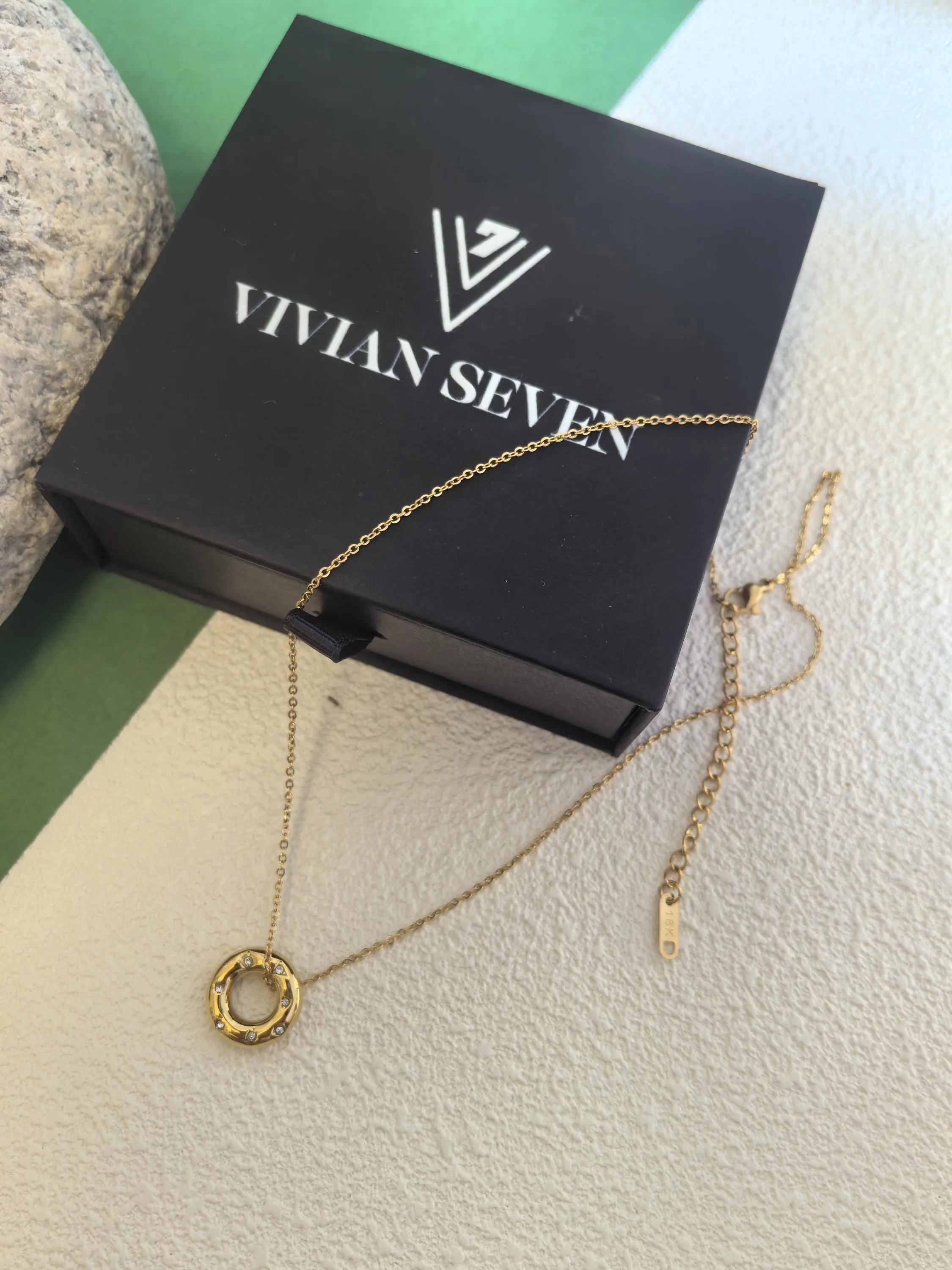 18K Gold Plate Stainless Steel Circle Zircon Pendant Dainty Necklace
