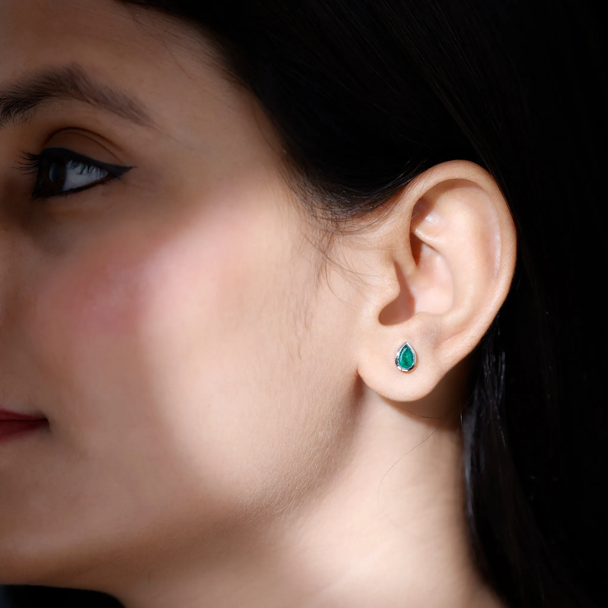 3/4 CT Bezel Set Emerald Teardrop Stud Earrings in Bezel Setting