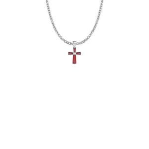 5/8 Inch Sterling Silver and Glass Crystal July Birthstone Baguette Cross Necklace