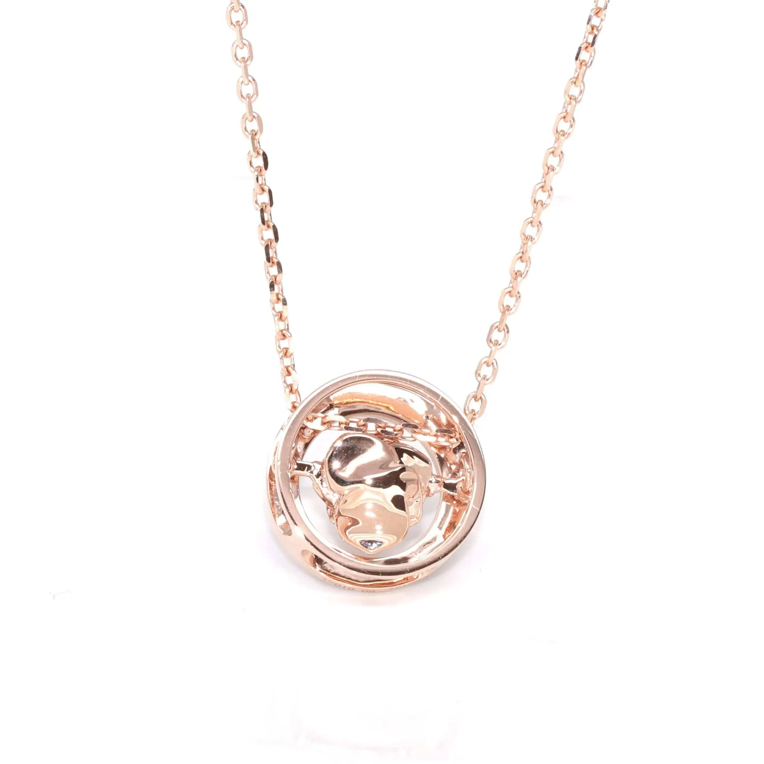 Baikalla™ Love Collection 18K Rose Gold Genuine Red Ruby & Diamond Round Rose Flower Love Necklace