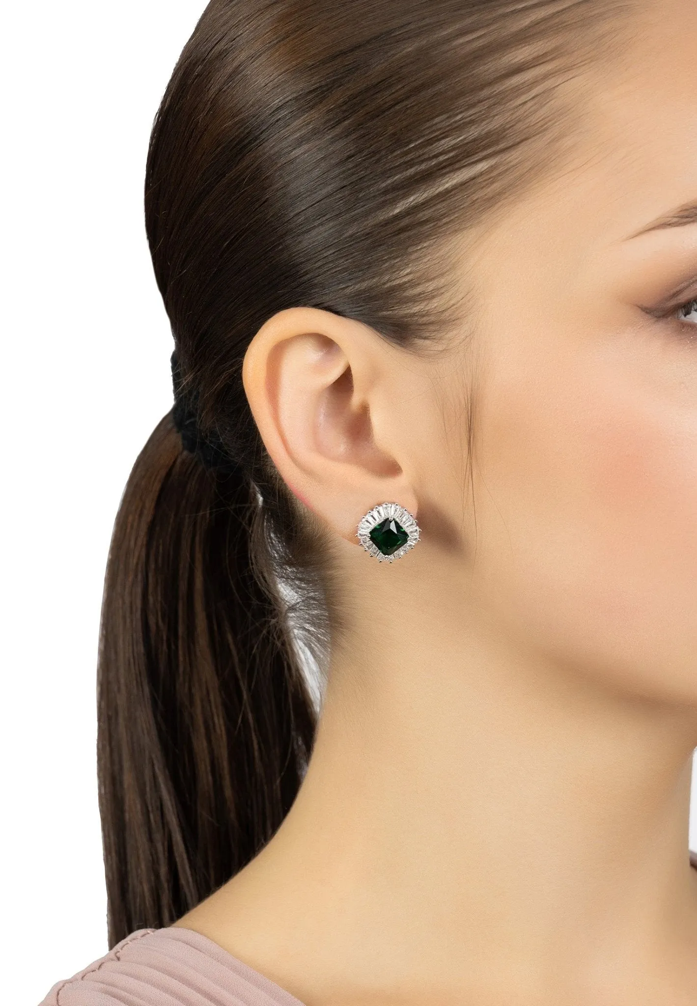Camilla Stud Earrings Silver Emerald