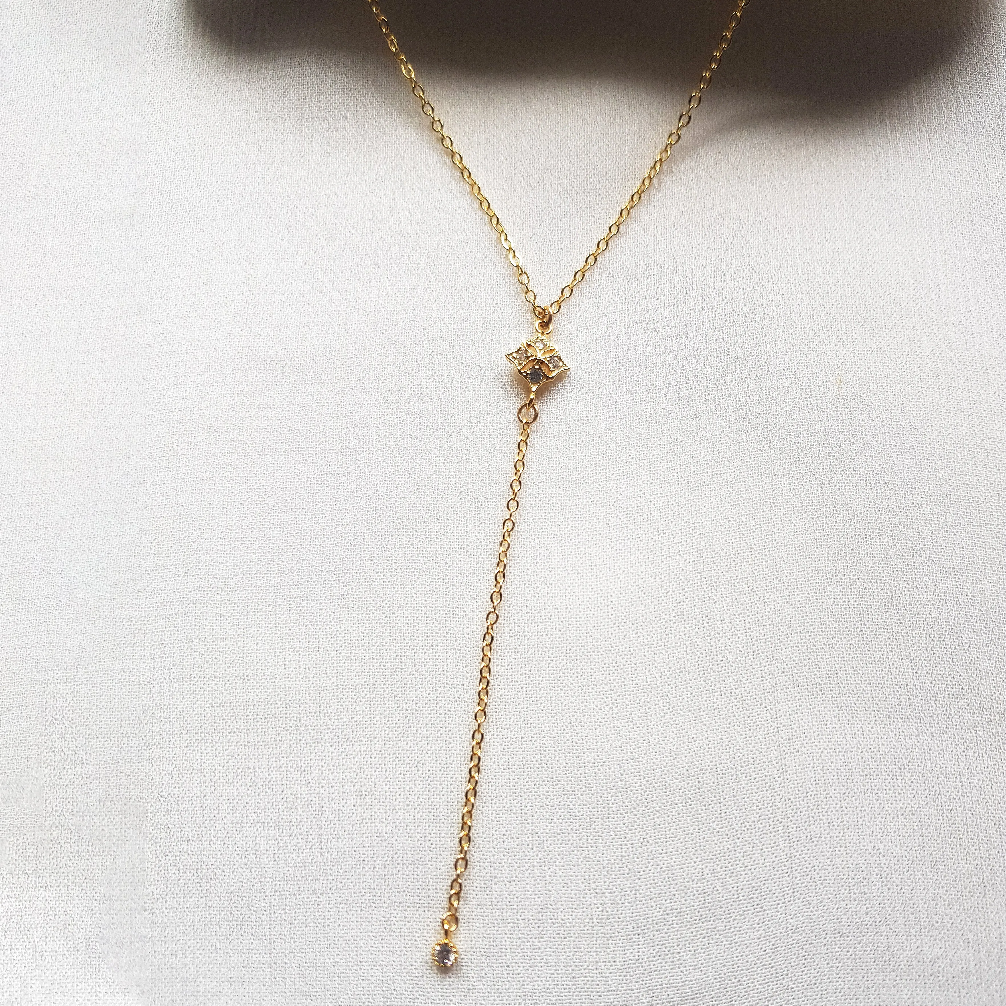 Dainty lariat necklace for weddings, y necklace in gold, silver