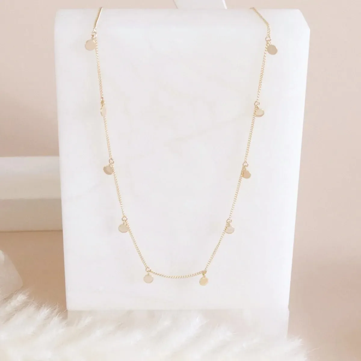 DAINTY POISE DISK NECKLACE - CUBIC ZIRCONIA & GOLD