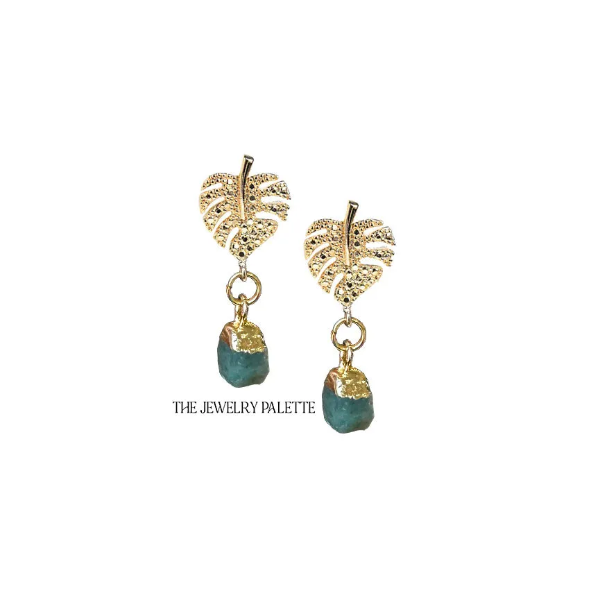 Dania gold leaf with gold edged garnet drop earrings