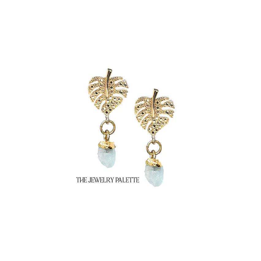 Dania gold leaf with gold edged garnet drop earrings
