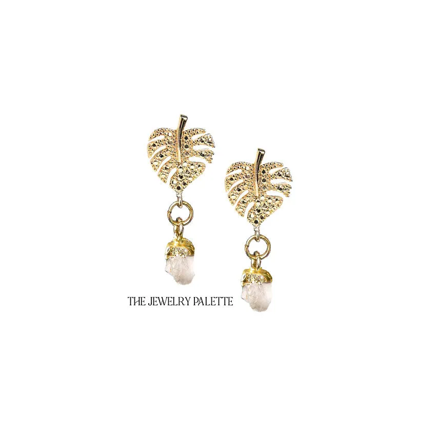 Dania gold leaf with gold edged garnet drop earrings