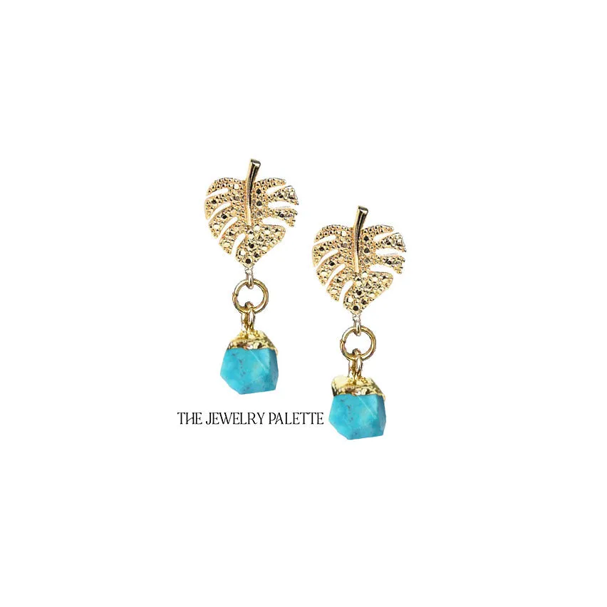 Dania gold leaf with gold edged garnet drop earrings