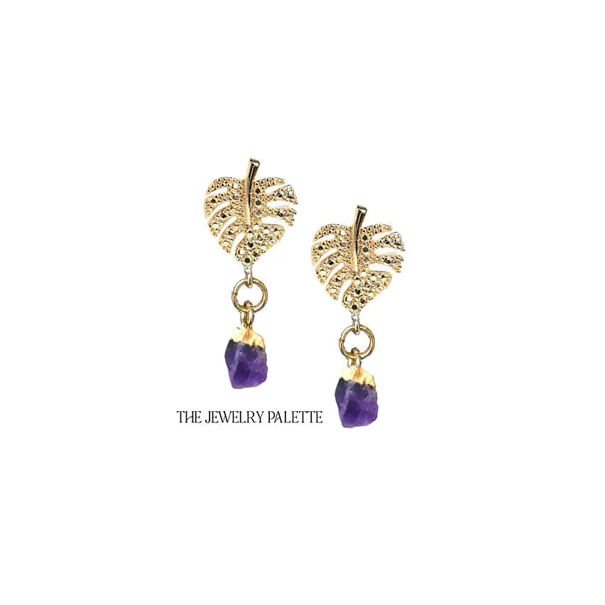 Dania gold leaf with gold edged garnet drop earrings