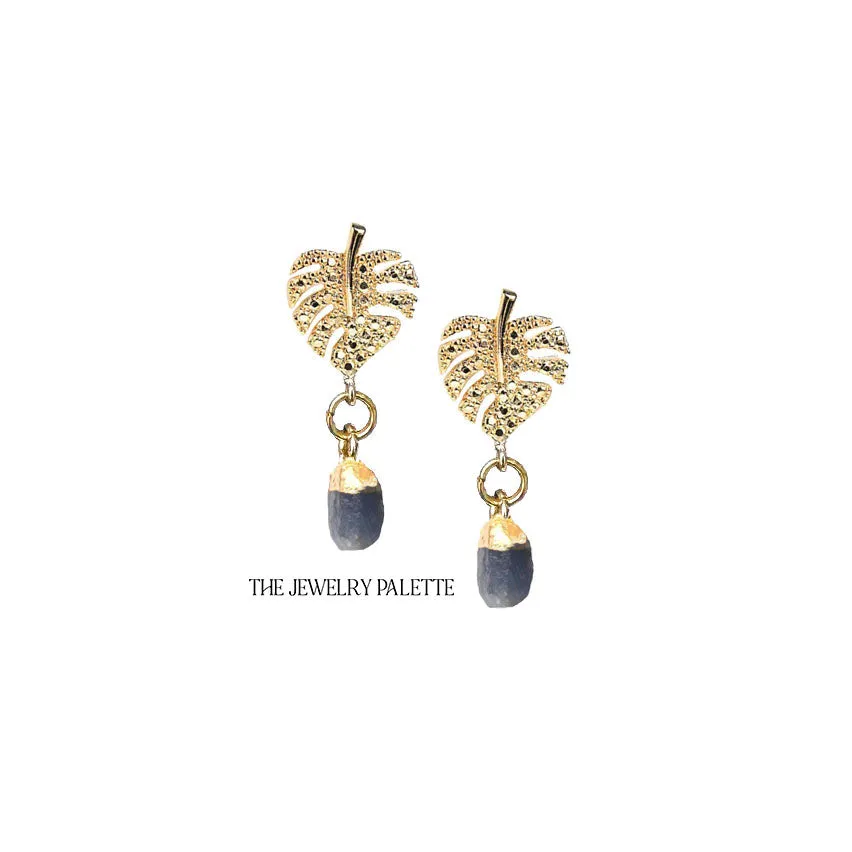Dania gold leaf with gold edged garnet drop earrings