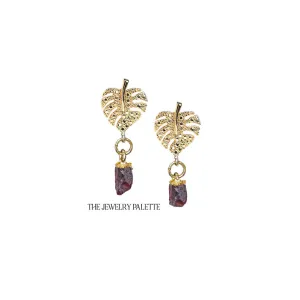 Dania gold leaf with gold edged garnet drop earrings