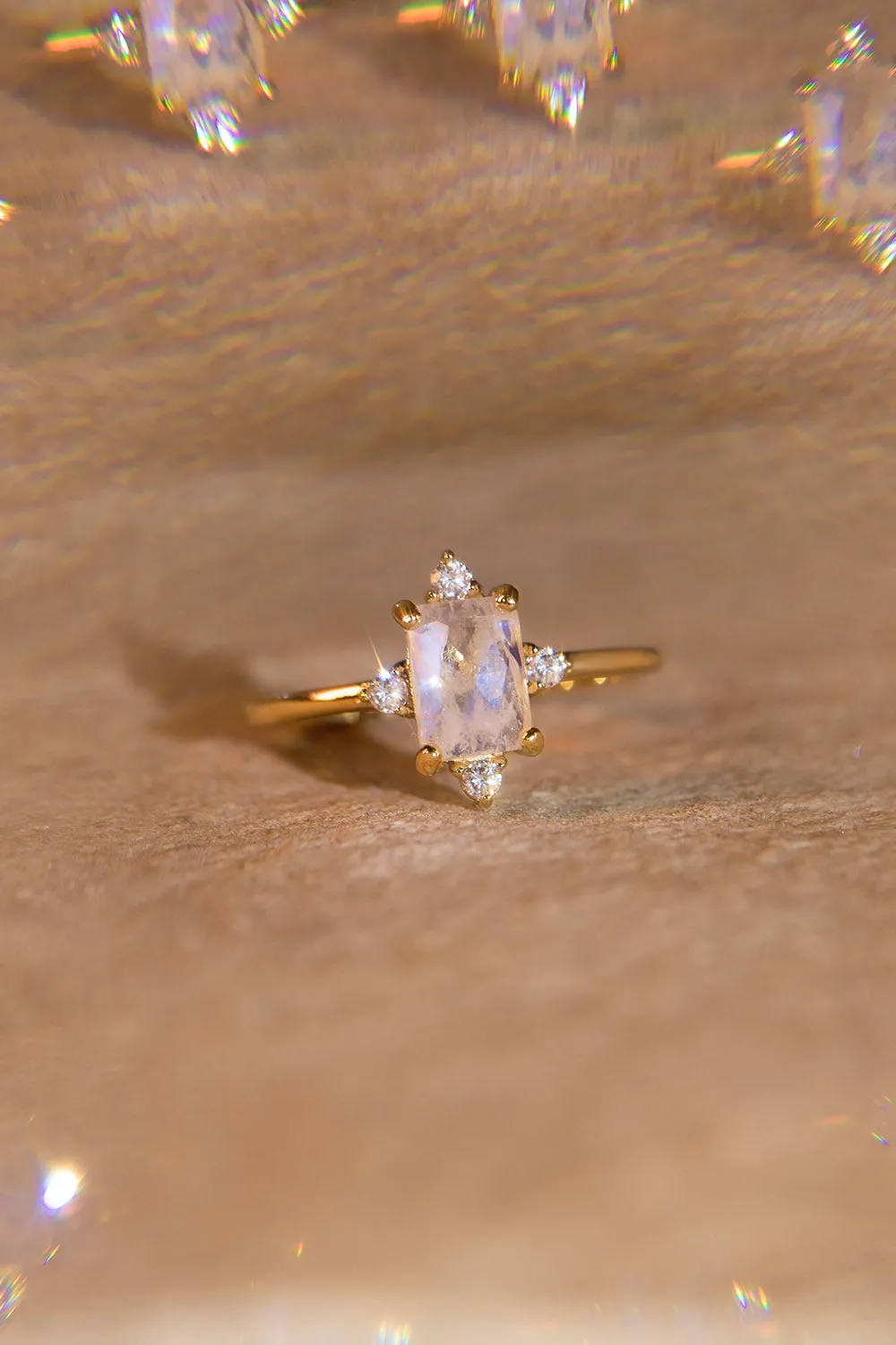 Emerald Moonstone Ring 14K Gold Plated