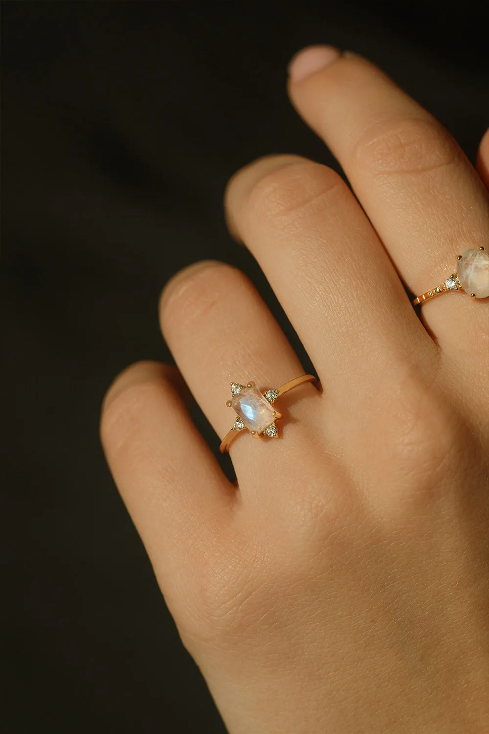 Emerald Moonstone Ring 14K Gold Plated
