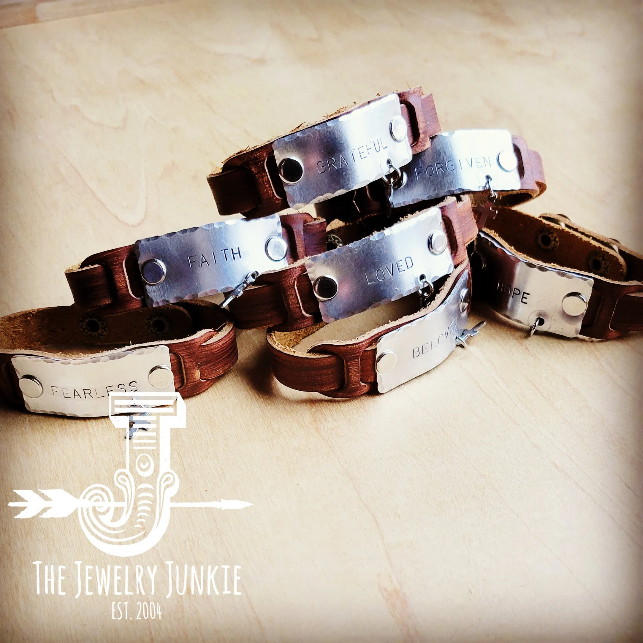 **Faith Hand Stamped Genuine Leather Cuff Bracelet 013p