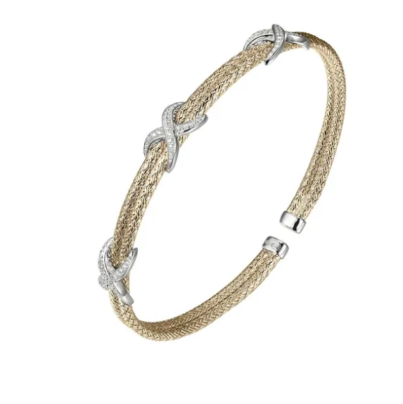 Gold Plated Mesh CZ Infinity Flex Cuff Bracelet (SI5319)