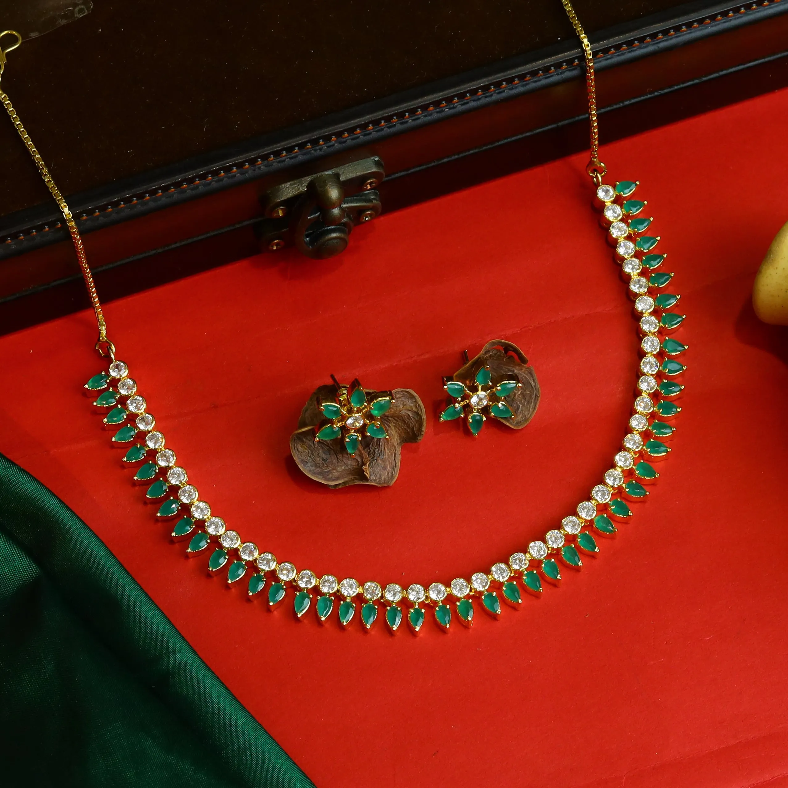 Green Zircon/AD Necklace Set 2423-6488