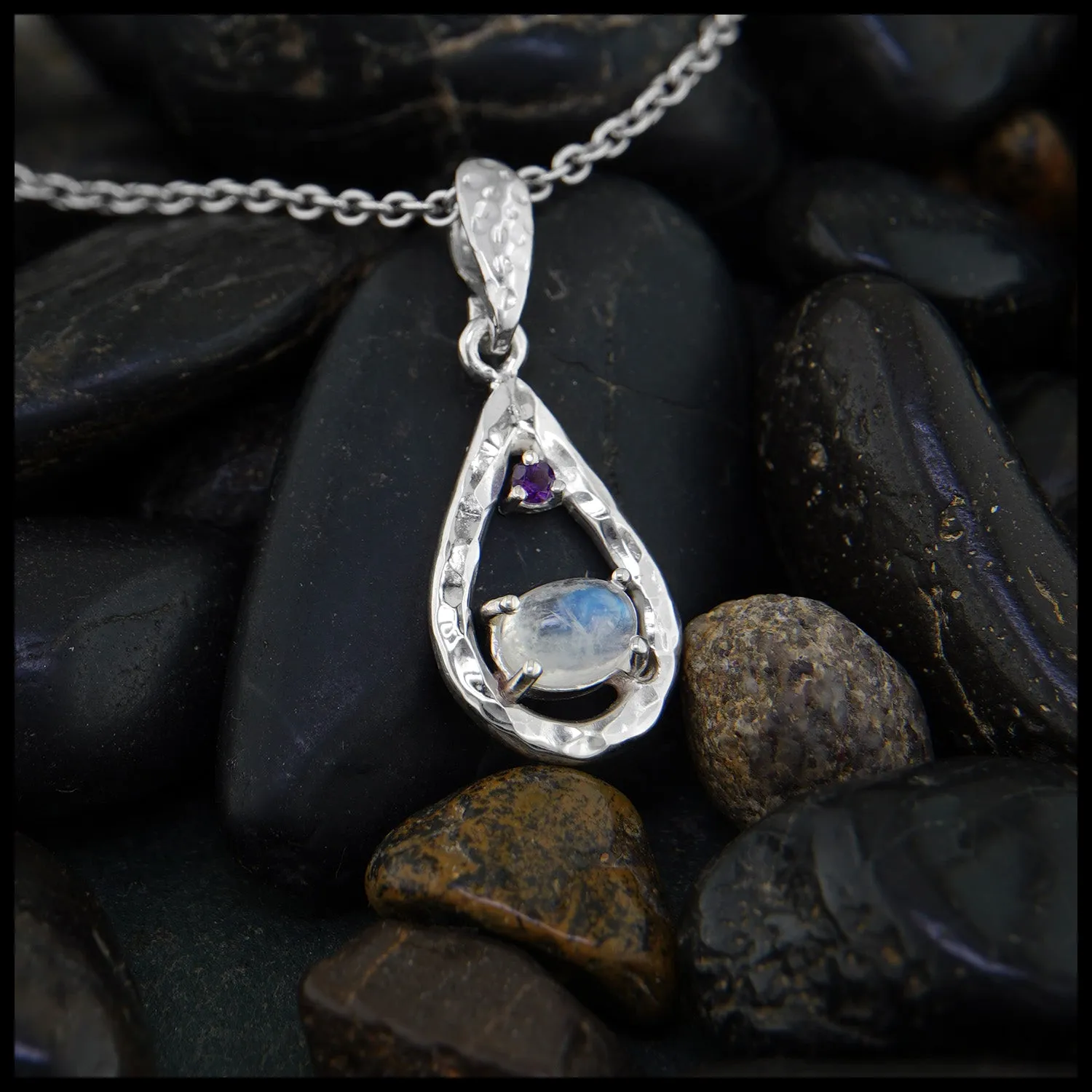 Hammered Tear Moonstone Pendant