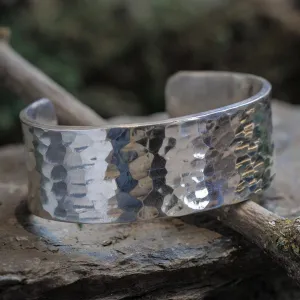 Heavy Hammered Solid Silver Cuff
