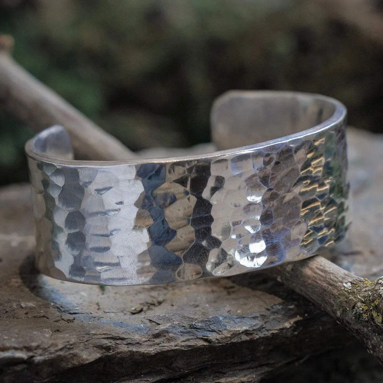 Heavy Hammered Solid Silver Cuff
