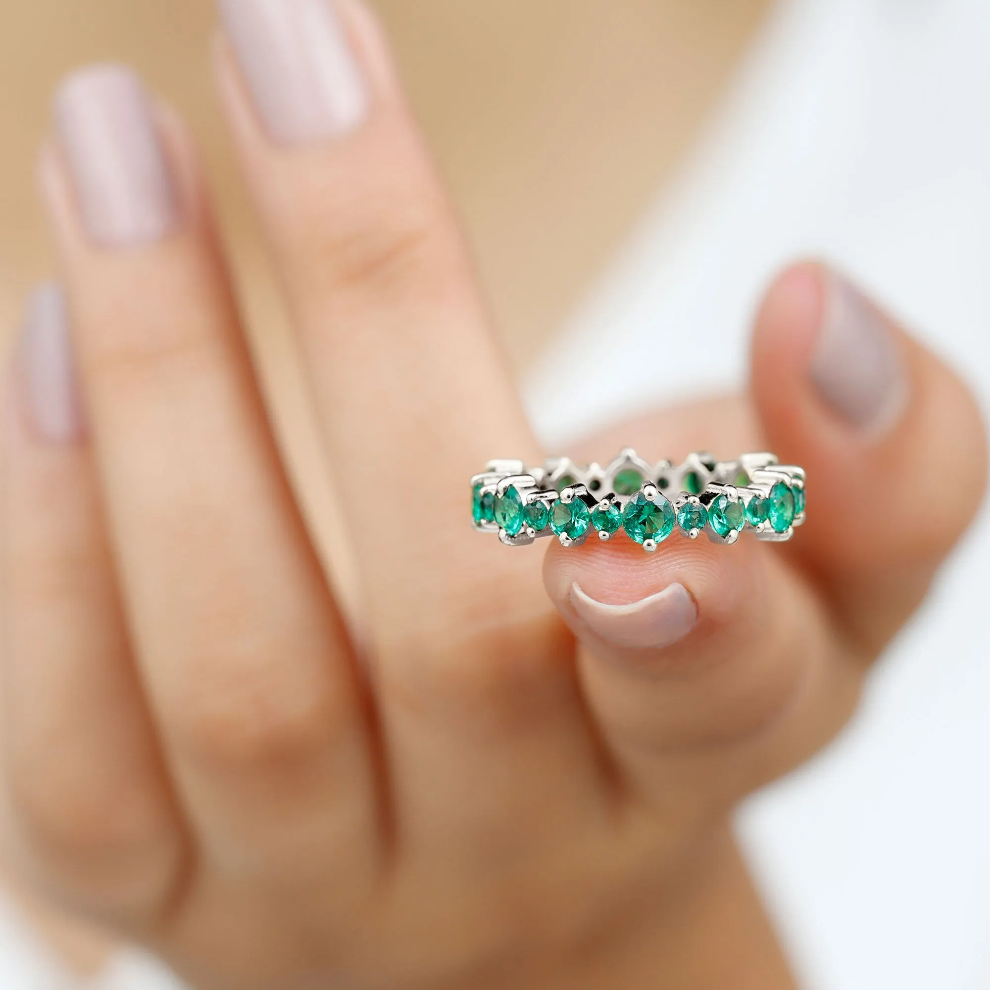 Lab Grown Emerald Eternity Anniversary Band Ring