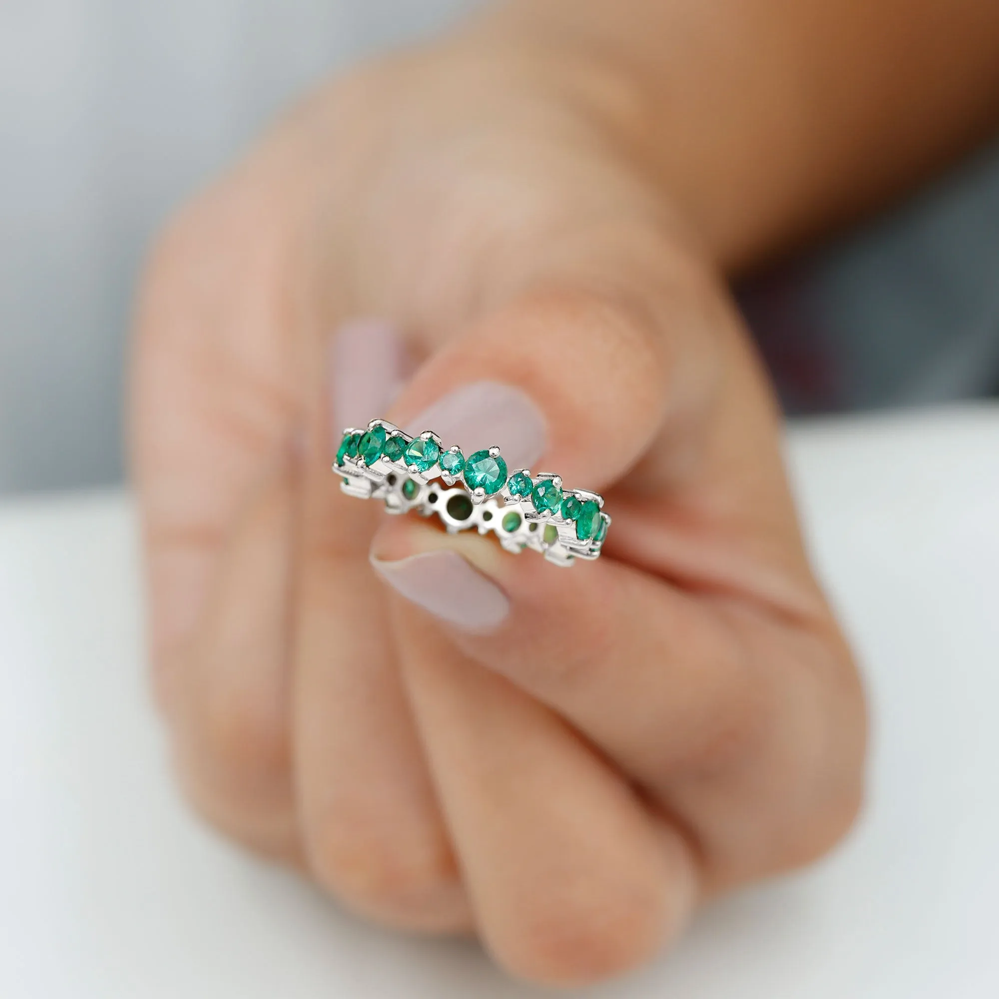 Lab Grown Emerald Eternity Anniversary Band Ring
