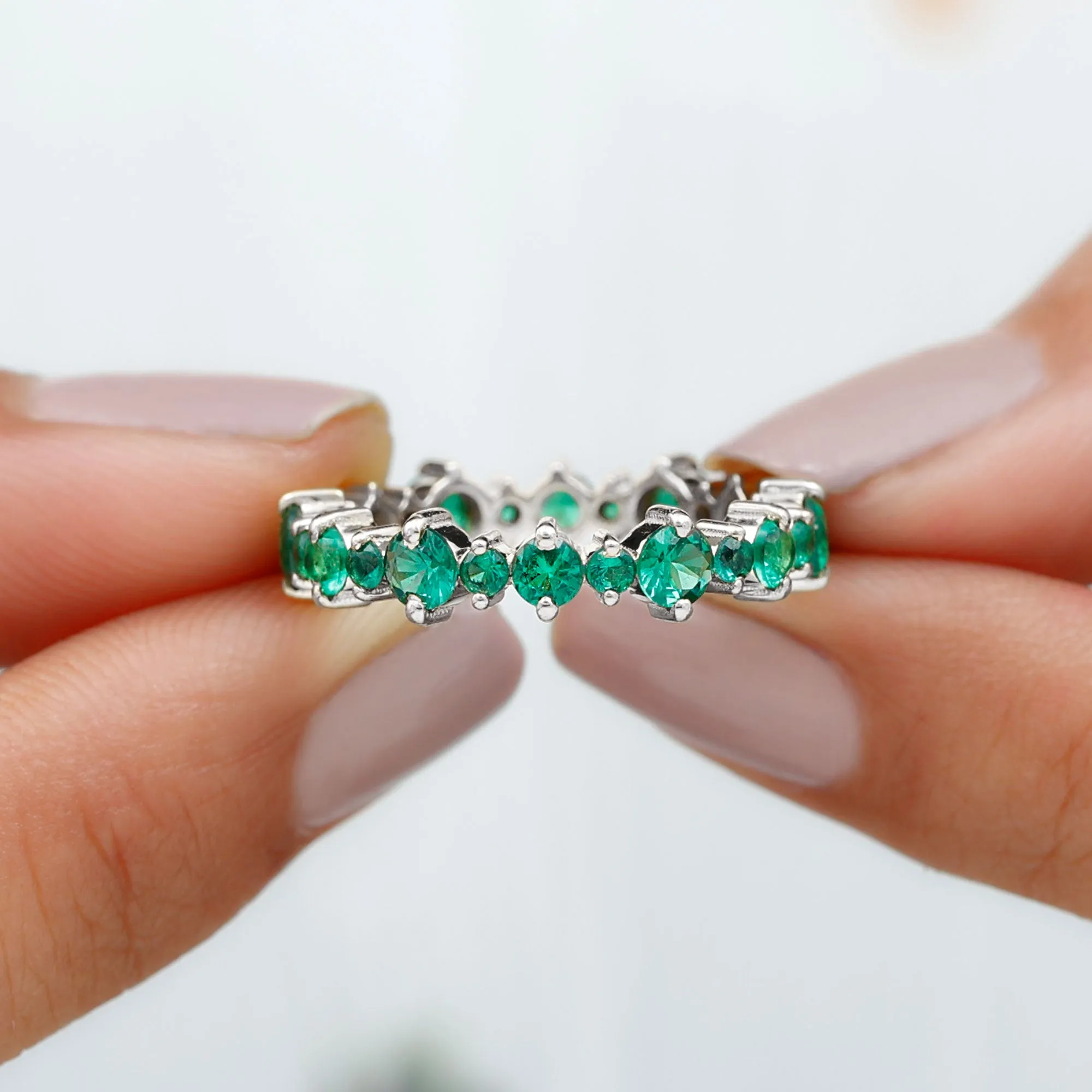 Lab Grown Emerald Eternity Anniversary Band Ring