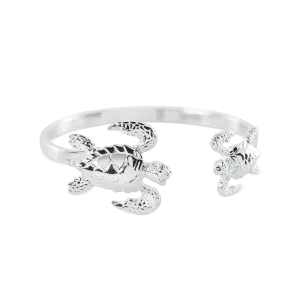 Ladies Adjustable Two Sea Turtle Cuff Bracelet from Nau-T-Girl in Silver