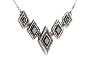 Medieval V-Shaped Black Gemstone Necklace, Sterling Silver