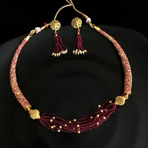 Meenakari Ruby Pearl Necklace Set