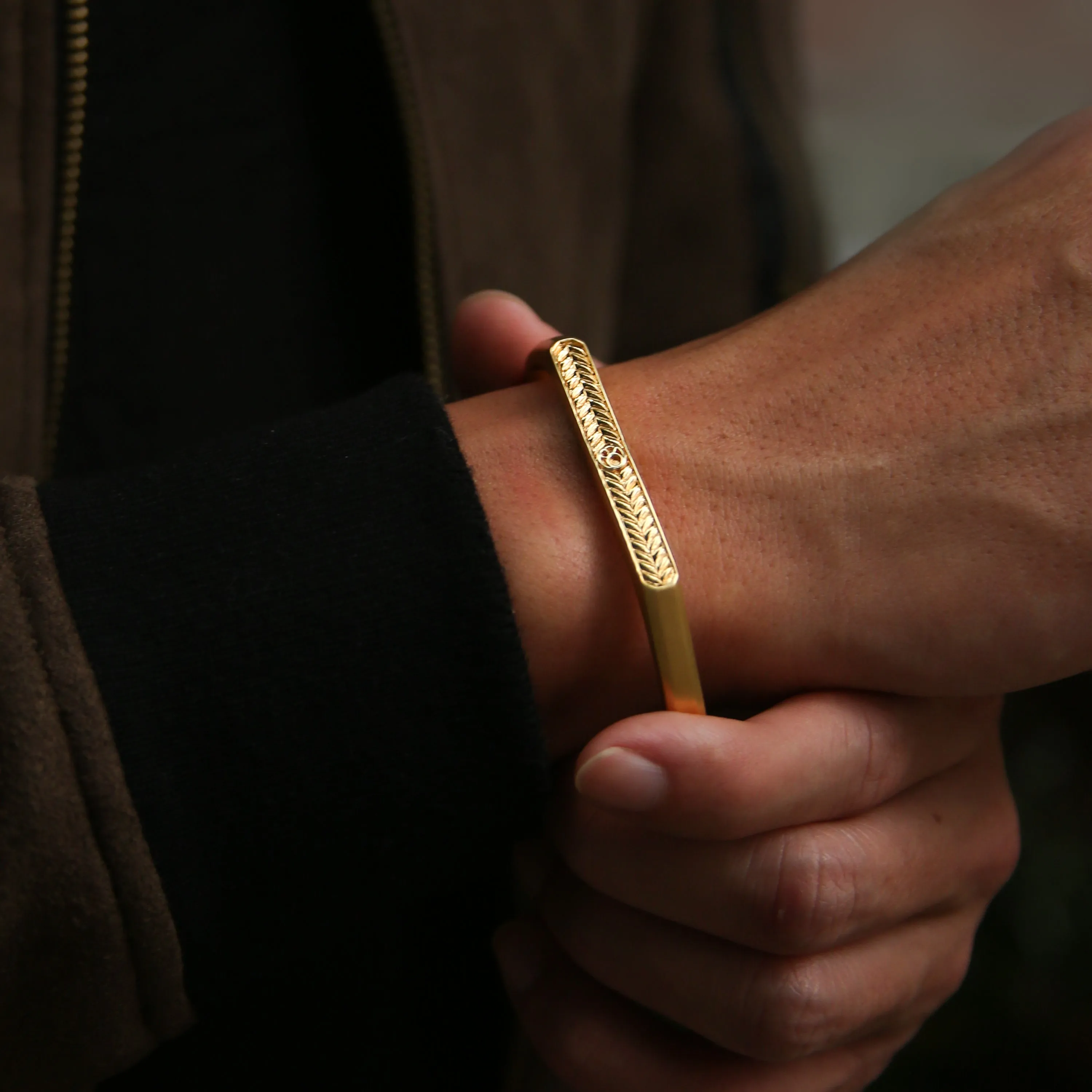 Omega 18k Gold Engraved Cuff Bracelet