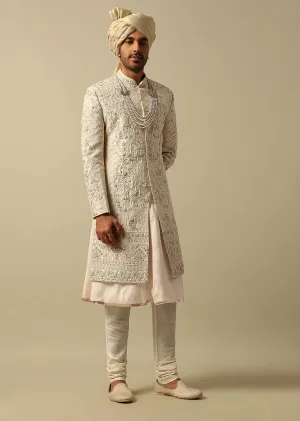 Opulent White Raw Silk Sherwani