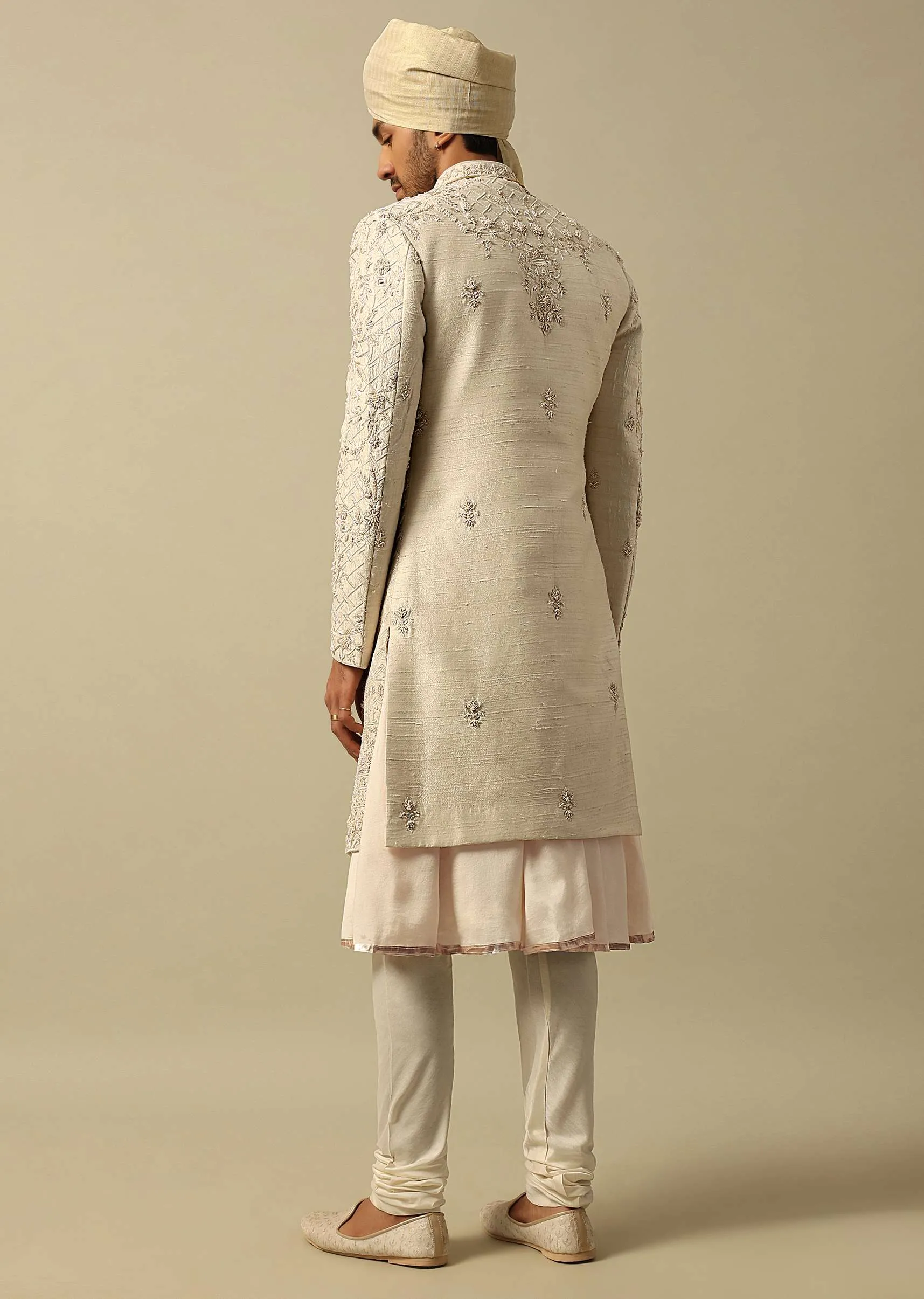 Opulent White Raw Silk Sherwani