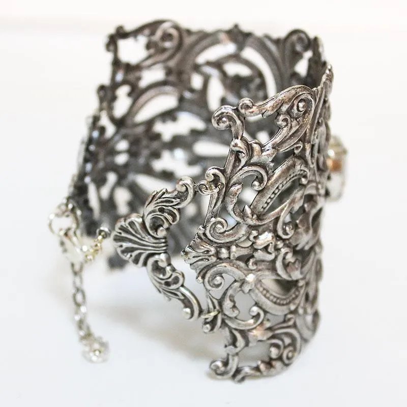 Ornate Silver Bridal Cuff Bracelet