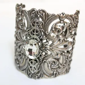Ornate Silver Bridal Cuff Bracelet