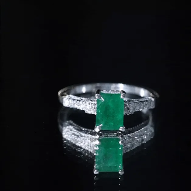 Real Emerald Solitaire Engagement Ring with Diamond Side Stones