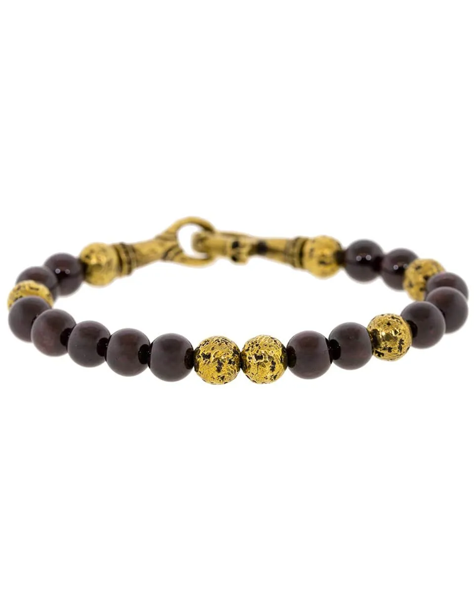 Red Garnet and Brass Bead Bracelet