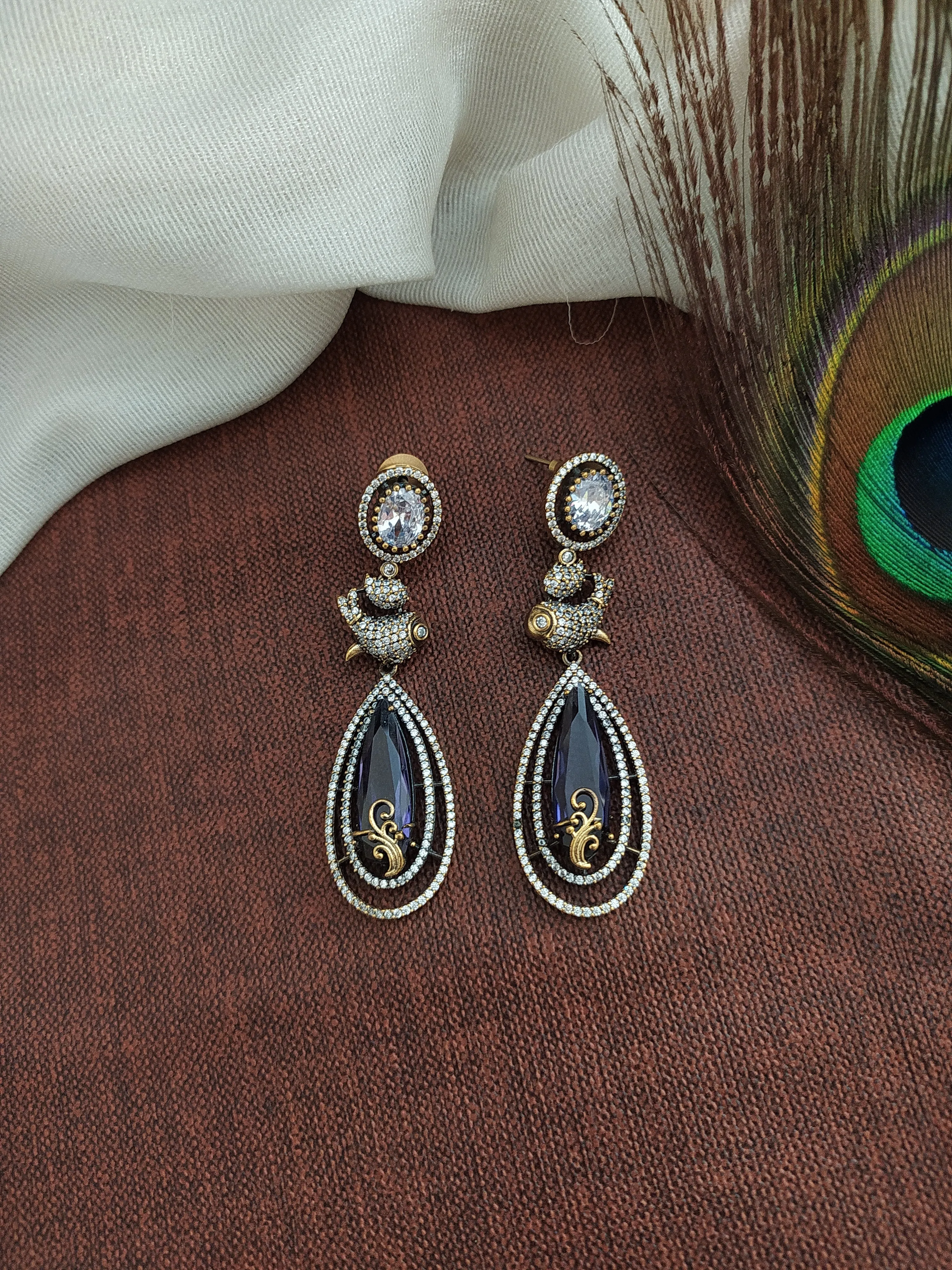 Regal Radiance Victorian Peacock Design AD Necklace Set