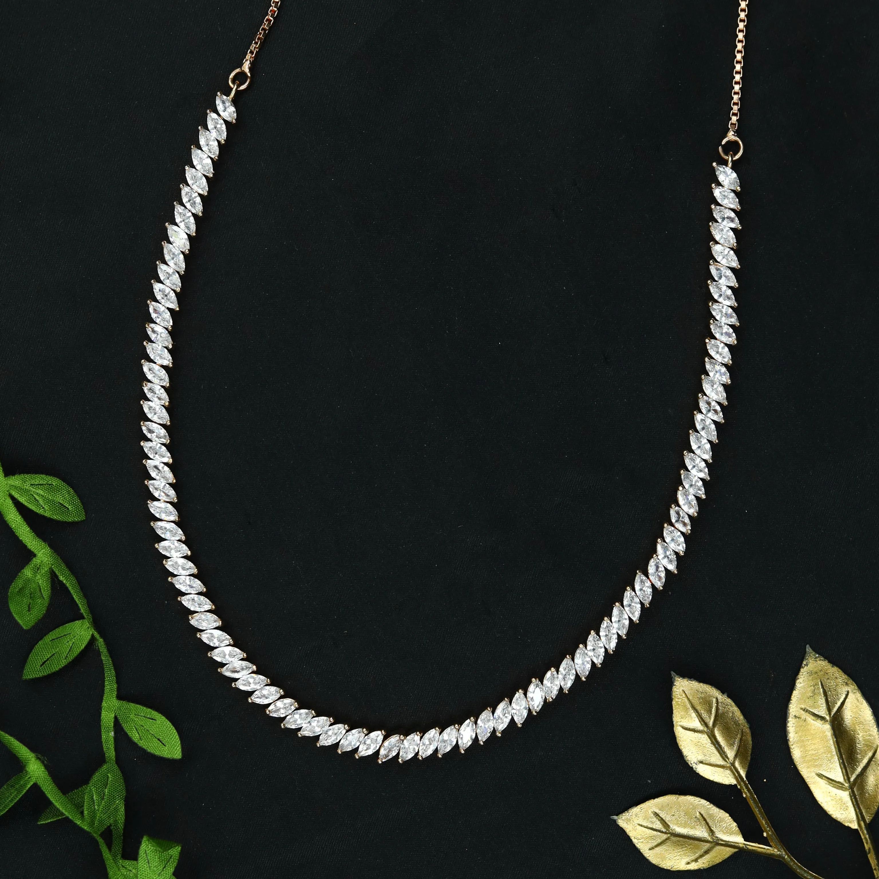 Rose Gold Zircon/AD Necklace Set 15194-2341