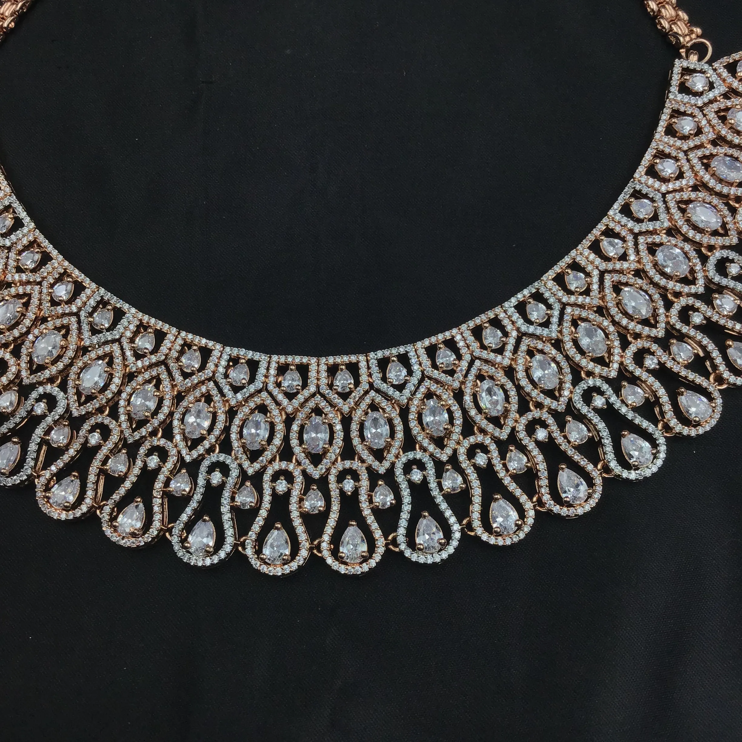 Rose Gold Zircon/AD Necklace Set 18455-5637
