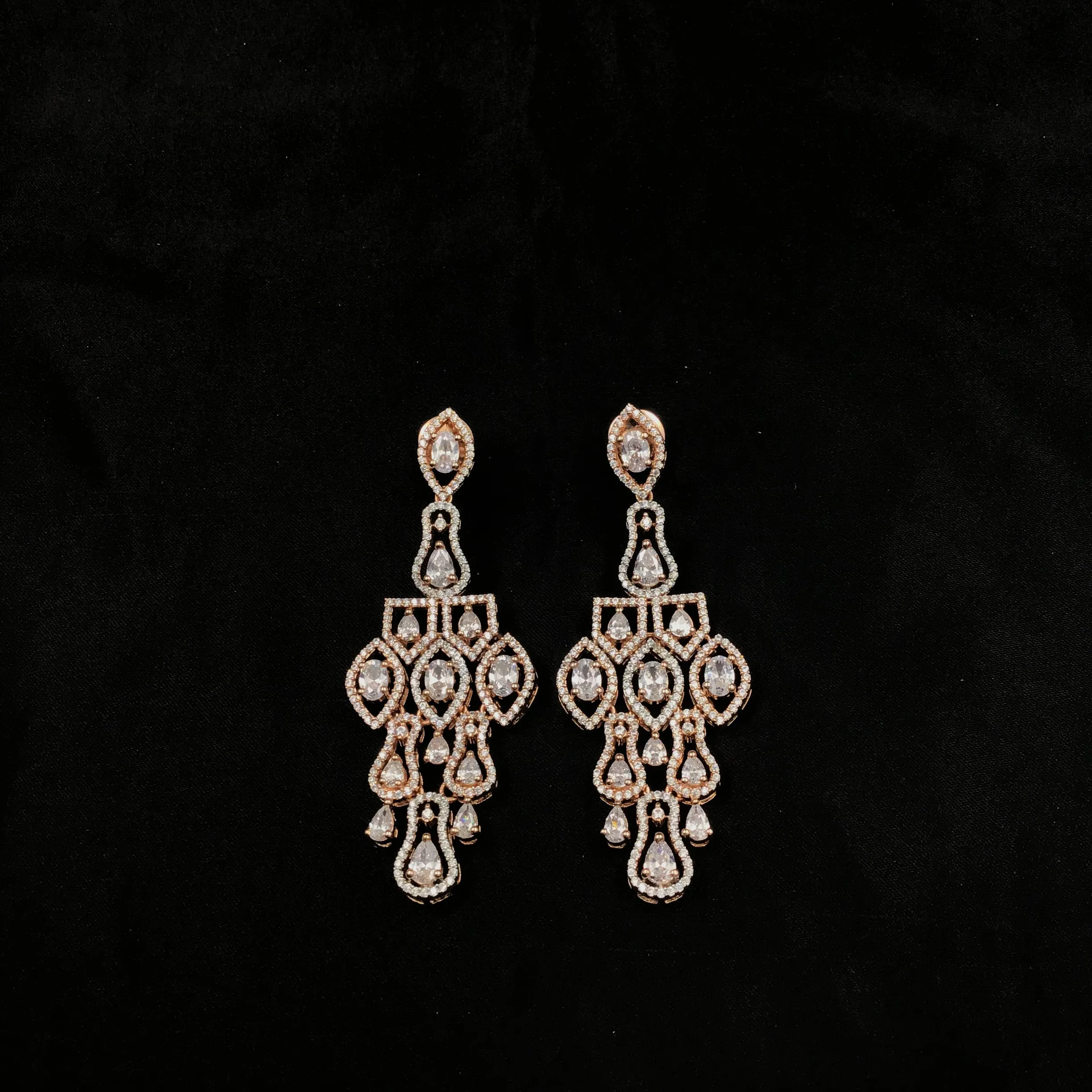 Rose Gold Zircon/AD Necklace Set 18455-5637